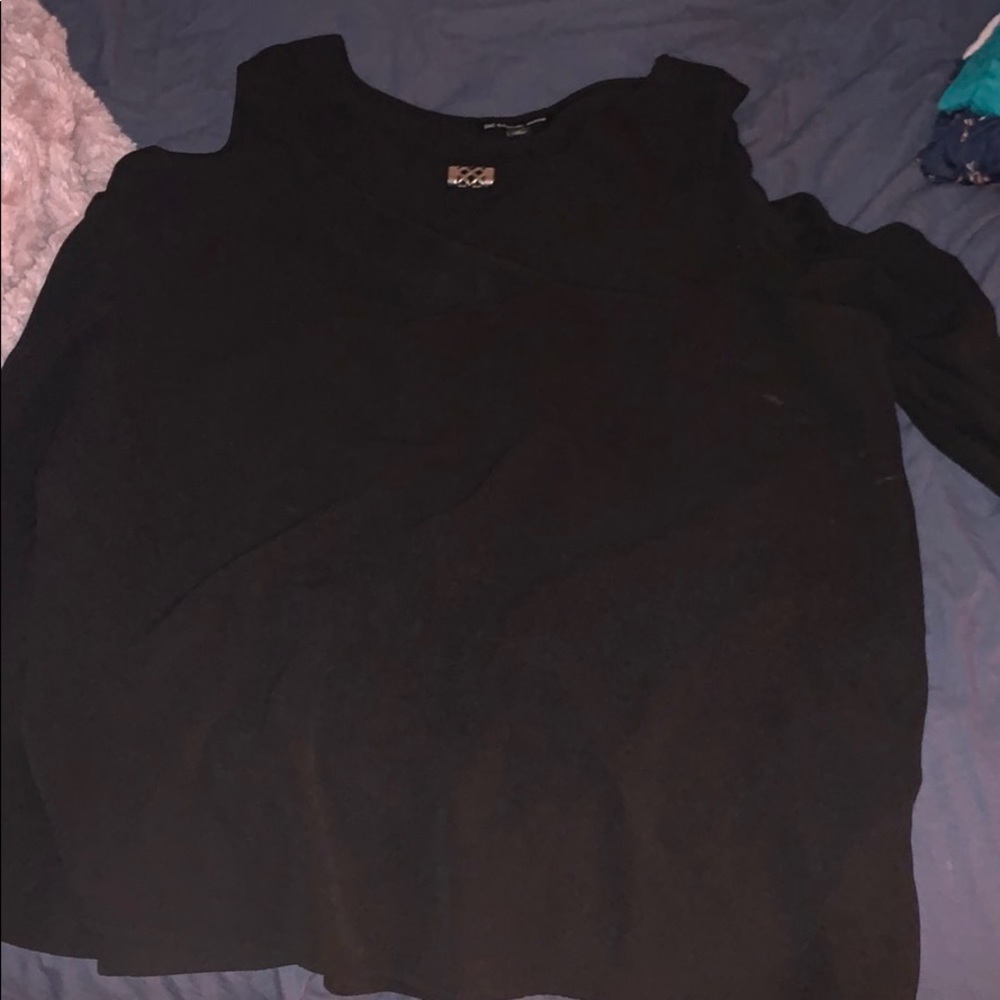 Cold shoulder black blouse plus size
